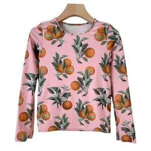 Pink Chicken Girls 14Y Rash Guard Top Pink Botanical Oranges Outdoor Swim